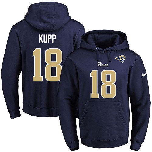 Nike Rams #18 Cooper Kupp Navy Blue Name & Number Pullover NFL Hoodie - Click Image to Close